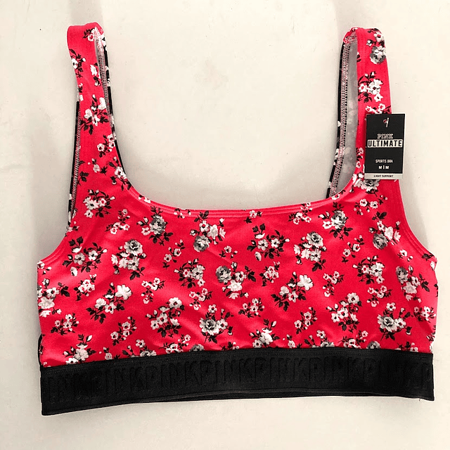 (M) Peto deportivo Victoria’s Secret PINK rojo floreado