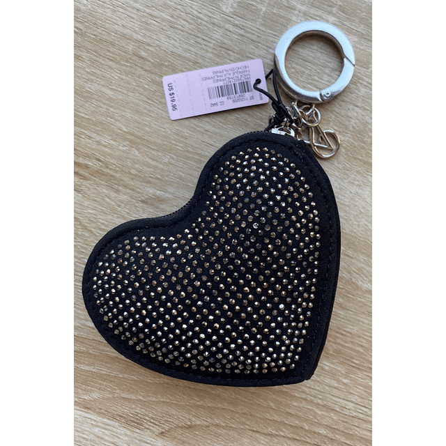 Monedero Victoria's Secret Corazón Negro Brillos