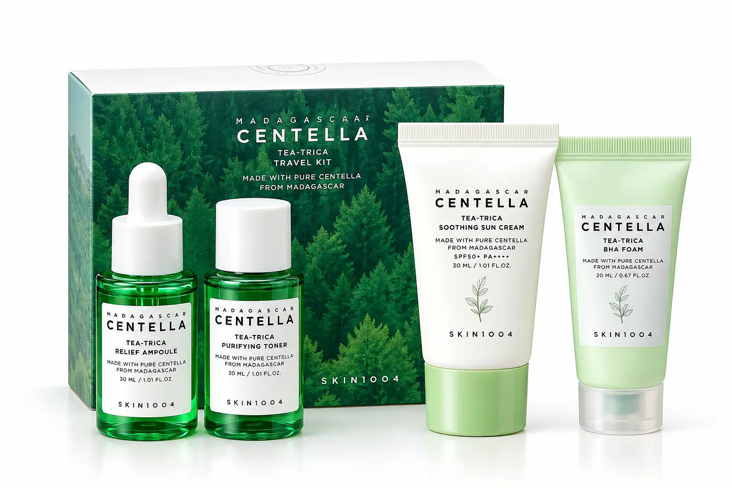 SKIN1004 Madagascar Centella Tea-Trica Travel Kit – Kit de Cuidados Faciais (4 Produtos) 1