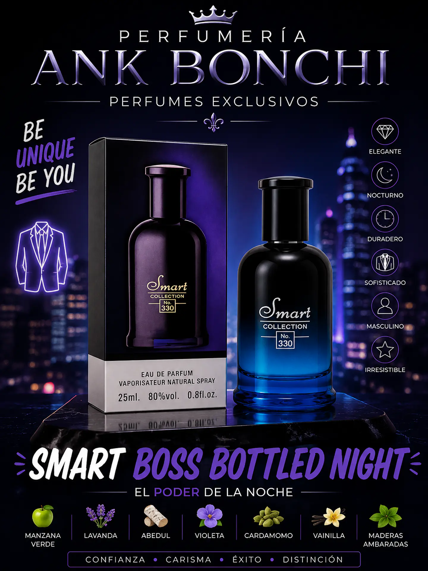 Smart 330 25ml dupe boss bottled night hombre  1