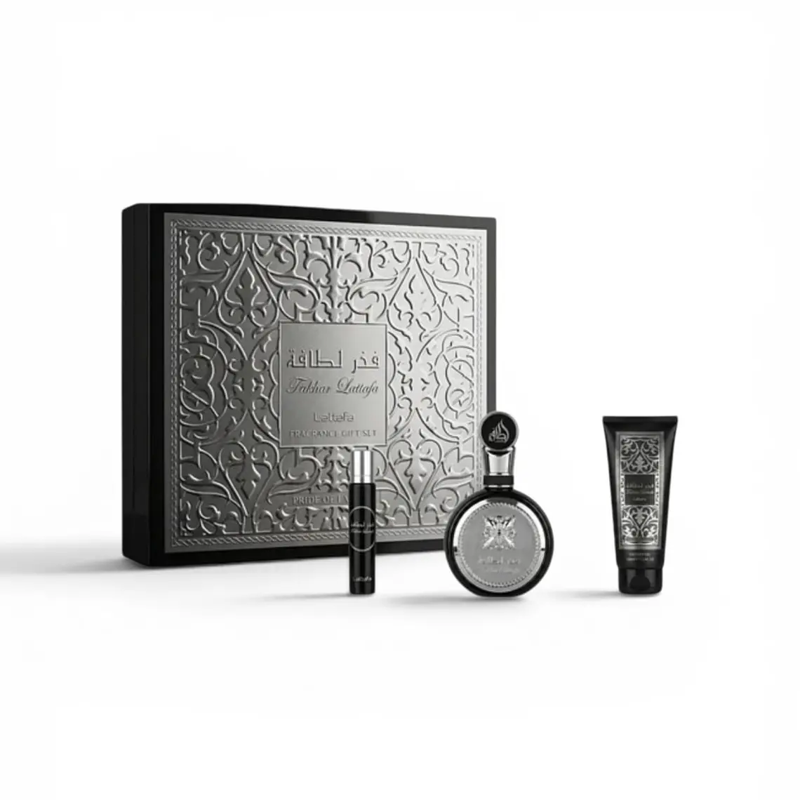 Lattafa estuche fakhar black edp 100 ml + 12 ml + sg 100 ml 1