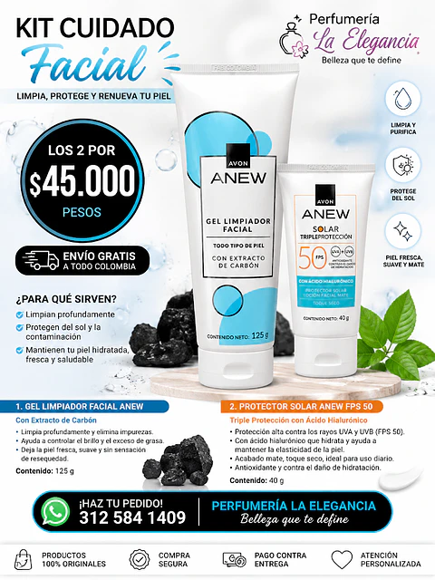 Kit Cuidado Facial Avon ANEW Gel Limpiador + Protector Solar FPS 50 Original