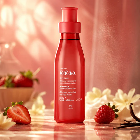 Body Splash Natura Tododia Vainilla y Fresa Dorada 200 ml Original