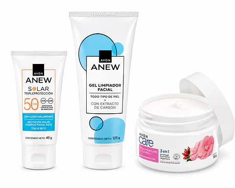 Kit Avon Rosa Mosqueta + ANEW Facial FPS 50 3 Productos