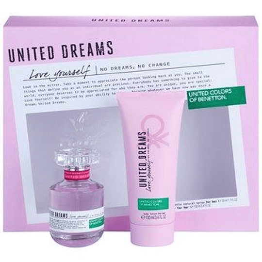 Estuche United Dreams Love Yourself Edt 80 Ml Mujer Benetton El eau de toilette para mujer benetton united dreams for her love yourself te provocará una nueva adición que no querrás dejar. perfumesdelujo