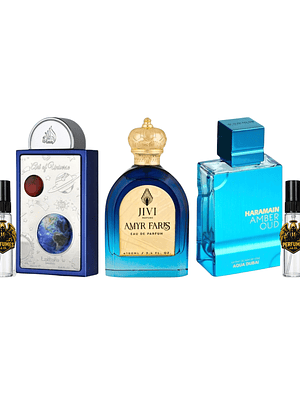 PACK DECANT VERANO ÁRABE (ART OF UNIVERSE LATTAFA - JIVI AMYR FARIS - AQUA DUBAI AL HARAMAIN)