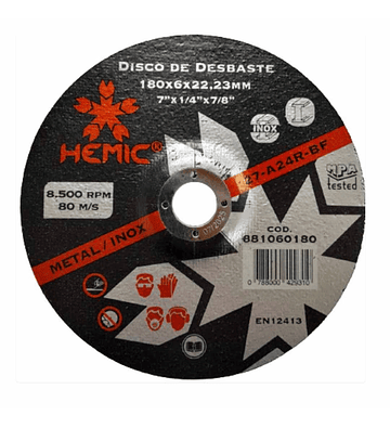 DISCO DESBASTE HEMIC 4 1/2" METAL INOX 3 UNIDADES