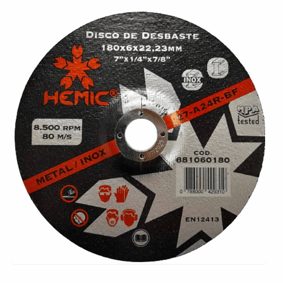 DISCO DESBASTE HEMIC 4 1/2" METAL INOX 3 UNIDADES
