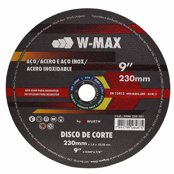 Disco corte inox W-Max Rush Wurth 9"