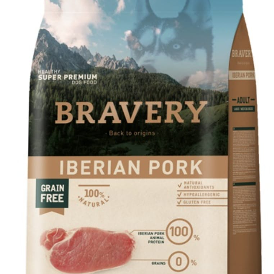 Bravery Libre de Granos Perro Adulto Raza Mediana/ Grande Receta Iberian Pork 12kg 1