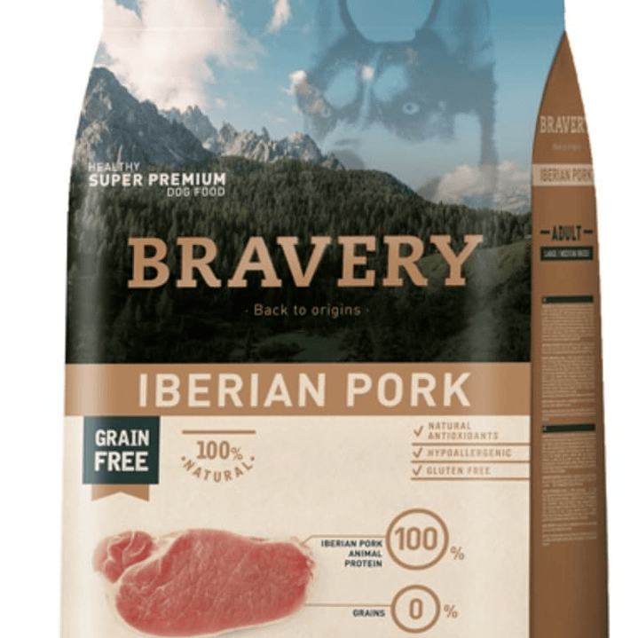 Bravery Libre de Granos Perro Adulto Raza Mediana/ Grande Receta Iberian Pork 12kg 1