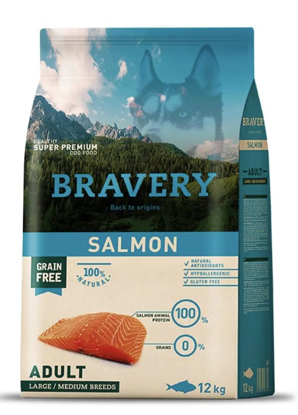 Bravery Libre de Granos Perro Adulto Raza Mediana/ Grande Receta Salmon 12kg 1