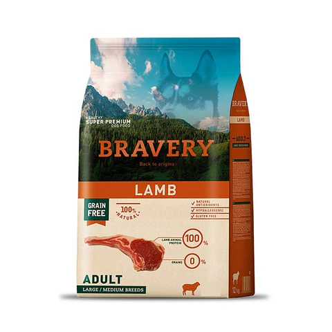 Bravery Libre de Granos Perro Adulto Raza Mediana/ Grande Receta Lamb 12kg