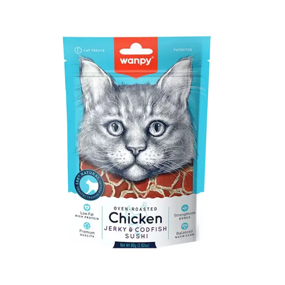 Wanpy Oven roasted Chicken Jerky codfish sushi 80g 1