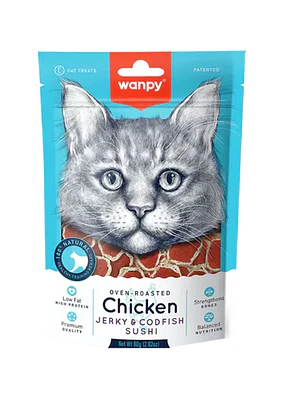 Wanpy Oven roasted Chicken Jerky codfish sushi 80g