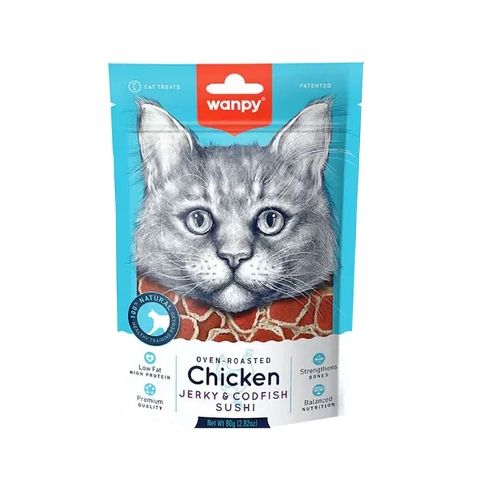 Wanpy Oven roasted Chicken Jerky codfish sushi 80g 1