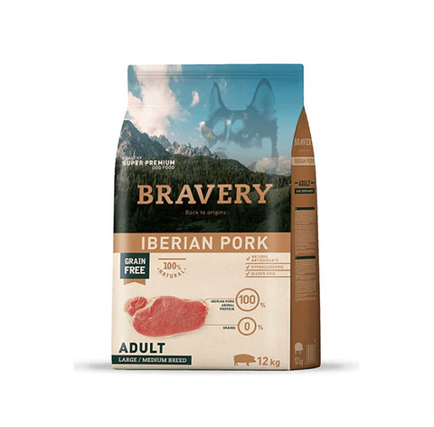 Bravery Libre de Granos Perro Adulto Raza Mediana/ Grande Receta Iberian Pork 12kg