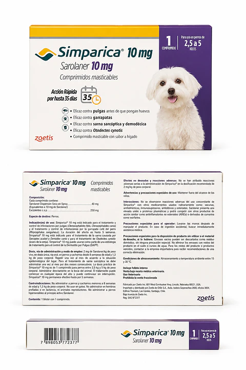 Antiparasitario Simpárica de 2.5 a 5 kilos 1 comprimido