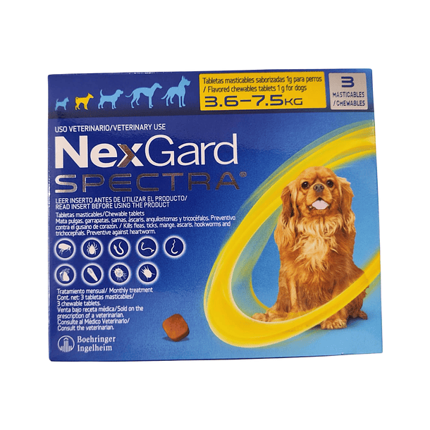 NexGard Spectra de 3.6 a 7.5 kg  para perro / 3 Tabletas /