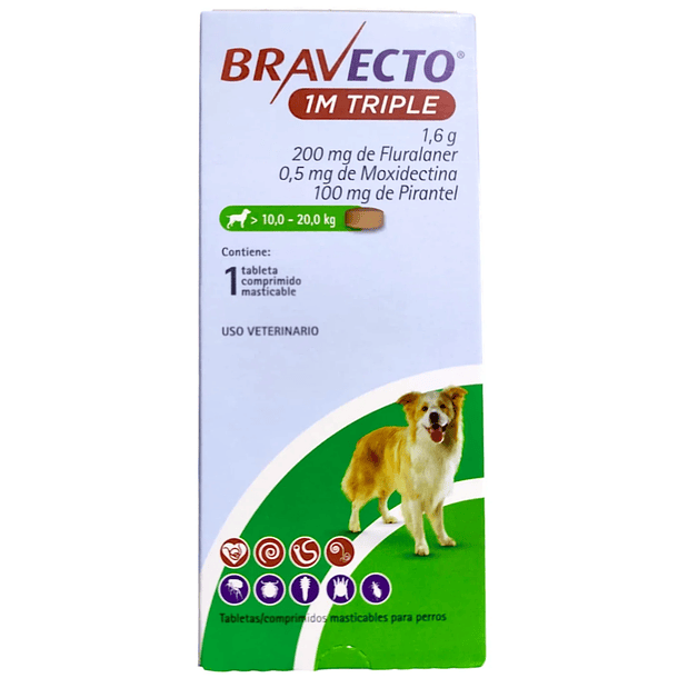 Bravecto 1M Triple para perros de 10 a 20kg 1 tableta