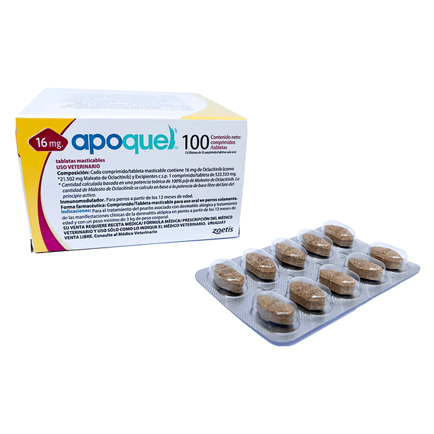 Blister con 10 tabletas masticables de Apoquel 16mg para perro