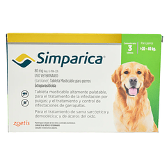 Simparica 80mg para perro de 20-40kg con 3 tabletas