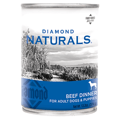 Lata Diamond Naturals Beef Dinner para perros adultos y cachorros 374g
