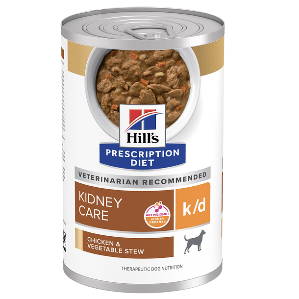 Lata de alimento húmedo hills k/d  pollo y vegetales 370 gr. para perro