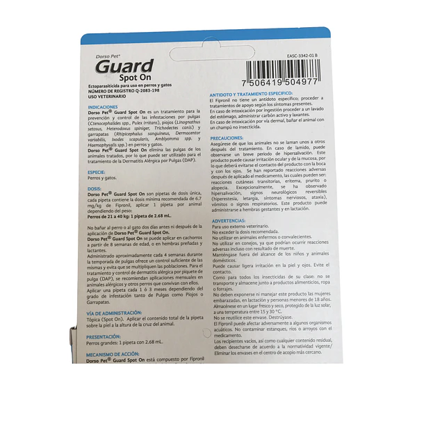 Pipeta Dorso Pet Guard Spot On para Perro de 21 a 40 Kg. 2