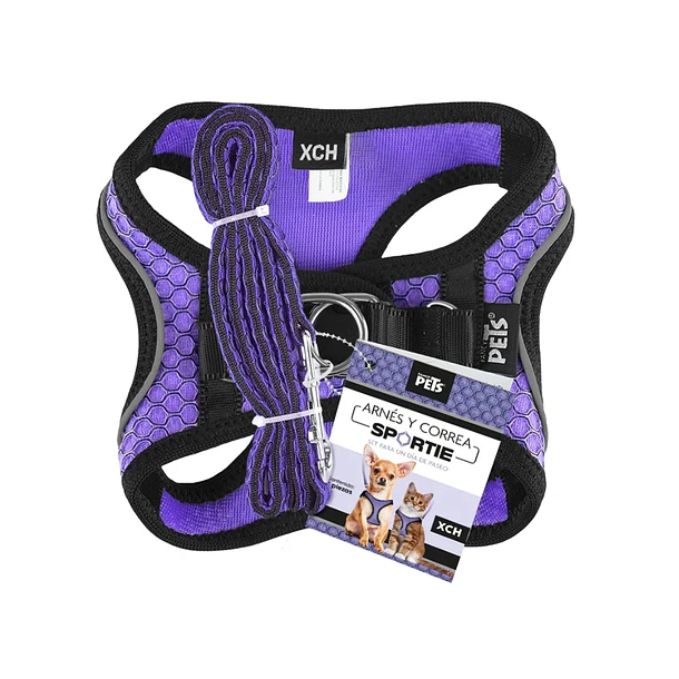 Set arnés y correa extrachico morado para perro y gato **