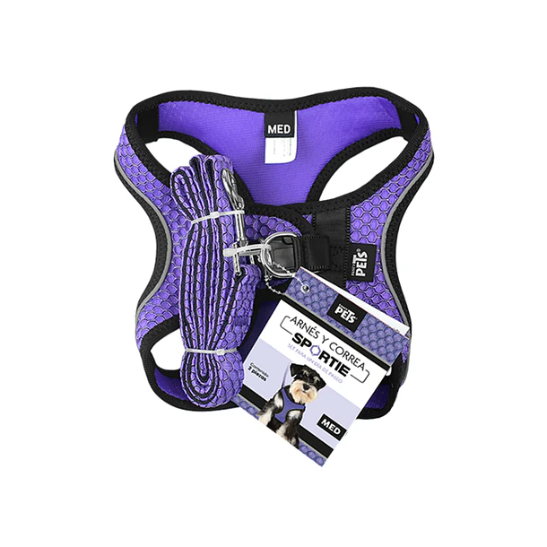 Set arnés y correa mediana morado para perro y gato**
