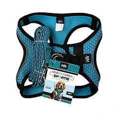Set arnés y correa intermedia azul para perro