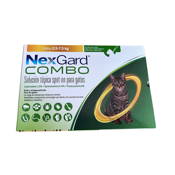 Nexgard Combo para Gatos de 2.5 a 7.5 kg ( 3 APLICADORES DE .9 mL )