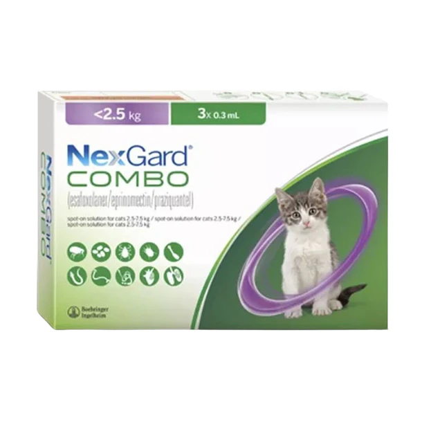 Nexgard Combo para Gatos de .8 a 2.5 kg ( 3 APLICADORES DE .3 mL )