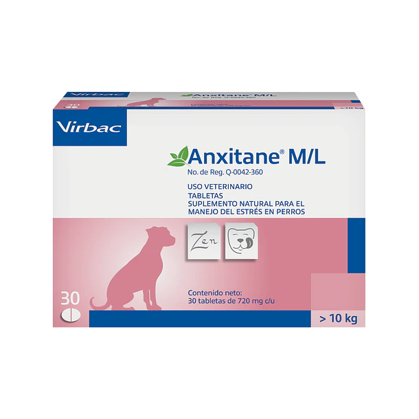 Anxitane M/L Suplemento Natural para el manejo del estrés en perros | 30 Tabs