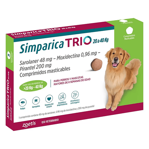 Simparica Trio 20 a 40kg - 3 comprimidos