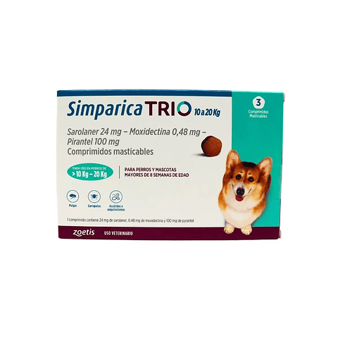 Simparica Trio 10 a 20kg - 3 comprimidos
