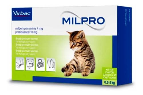 VIRBAC MILPRO 16/40 MG GATOS  +2KG X 2 COMP