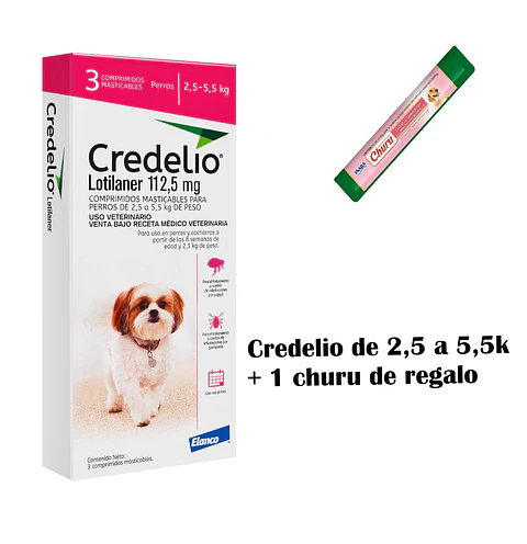 Credelio 2,5 a 5,5kg - 3 comprimidos + 1 churu de regalo
