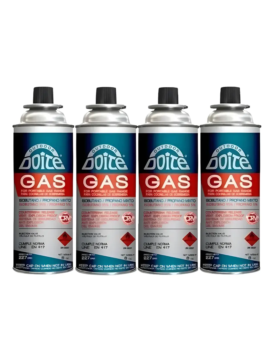 Pack 4 cartuchos de gas Doite 227 g mezcla isobutano/propano para cocinilla de camping 1