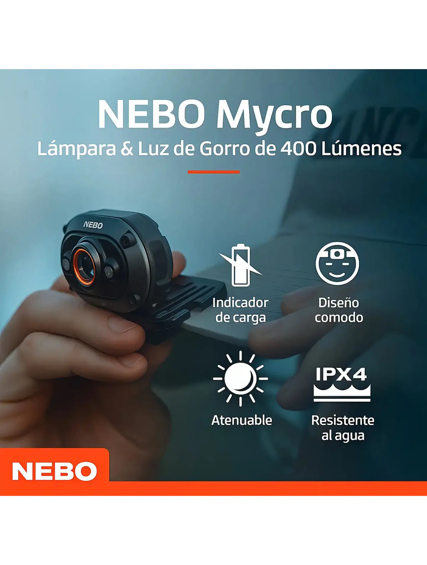 Linterna Frontal y de Gorra Recargable NEBO Mycro 400 Lúmenes 4