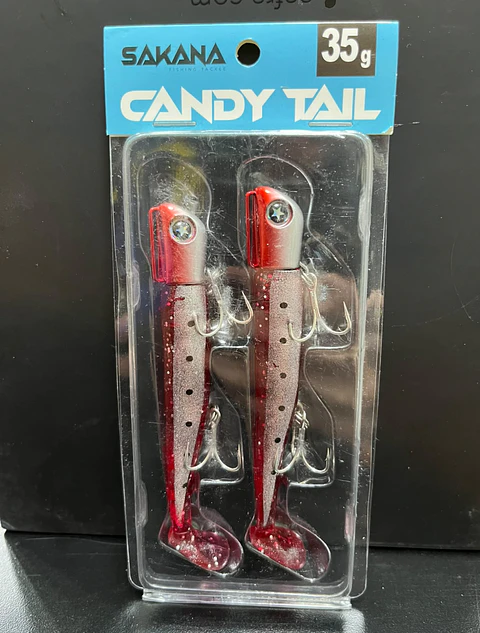 Señuelo de Silicona Sakana Candy Tail (35 gramos — 2 Unidades) — Red Silver Glitter