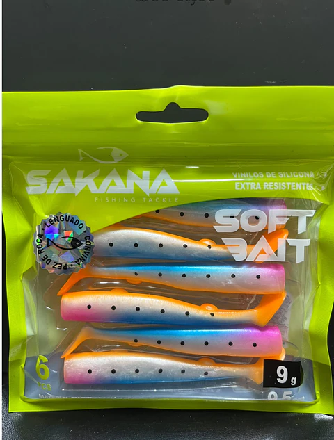 Vinilos de Silicona Sakana Soft Bait 9.5 cm / 9g (6 Piezas) — Tricolor Blue Orange Pink