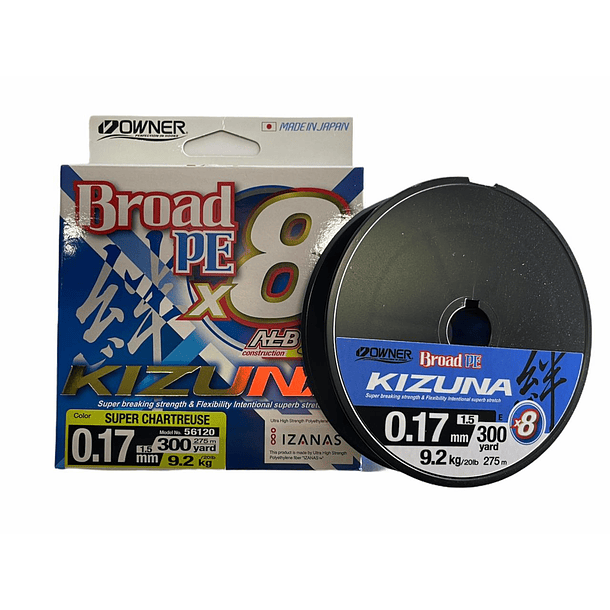 Owner kizuna Broad PE X8 0.17  9.2Kg 275m  (verde fluor)