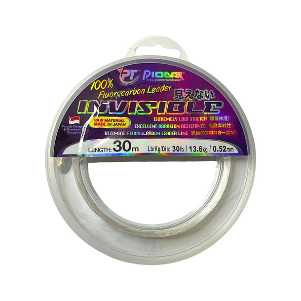 Fluorocarbono Leader Invisible Pioner de 30lb/13.6kg 30mt.