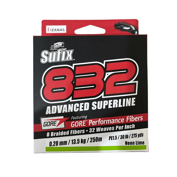 Sufix 832 0.20mm/ 13.5 kg/  250 metros Color Verde Fluor   13.5kg 