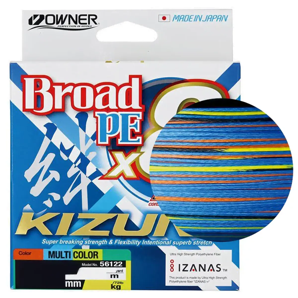 Owner Kizuna Broad PE X8 0.19mm. 11.9kg 300mT (Multicolor)