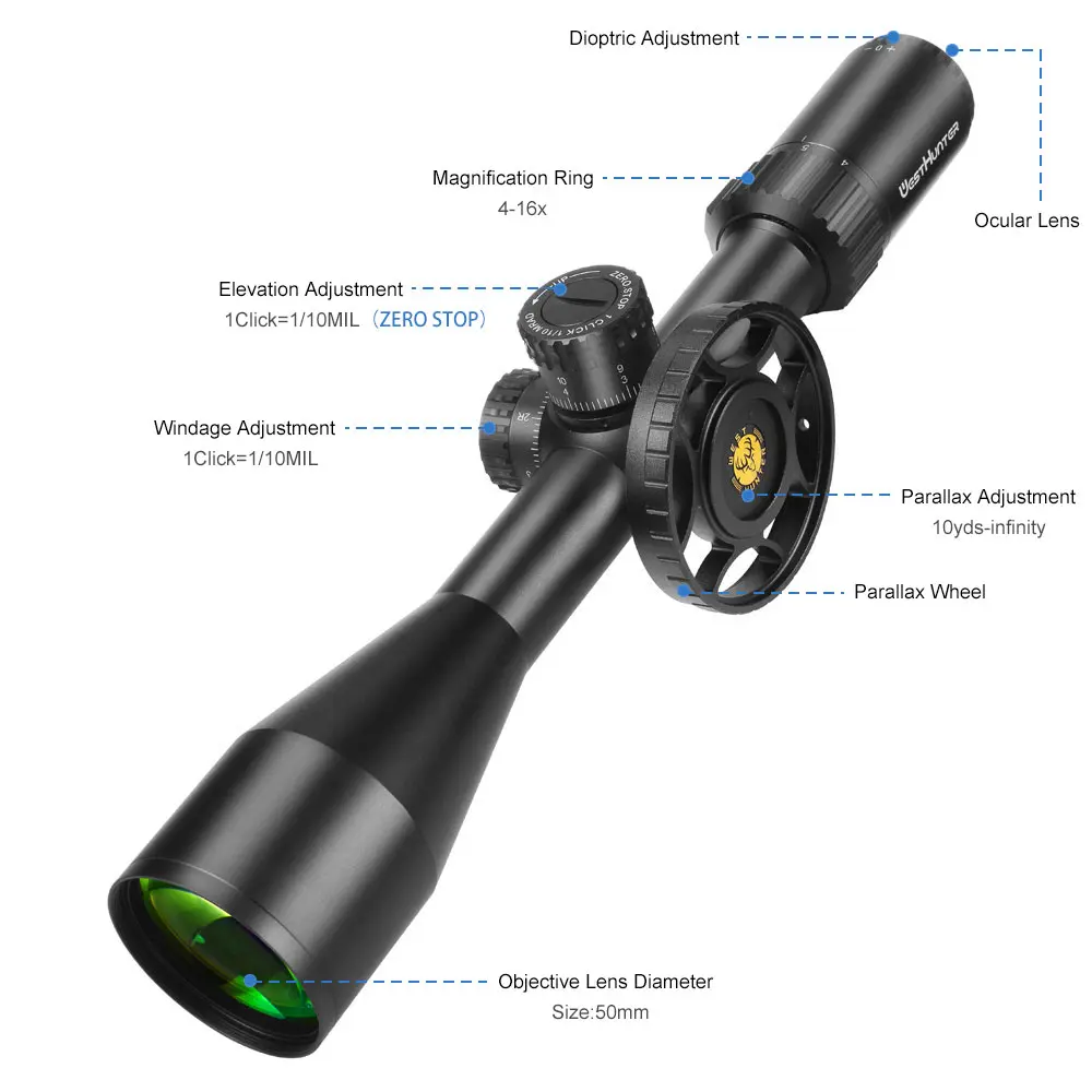 West Hunter Mira Telescópica WH027 HD Gen2 4-16X50 FFP Zero