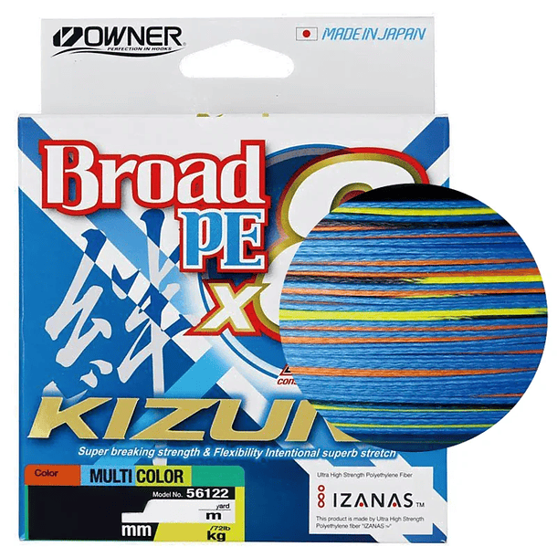 Owner Kizuna Broad PE X8 0.17mm.  9.2kg 300mT (Multicolor)