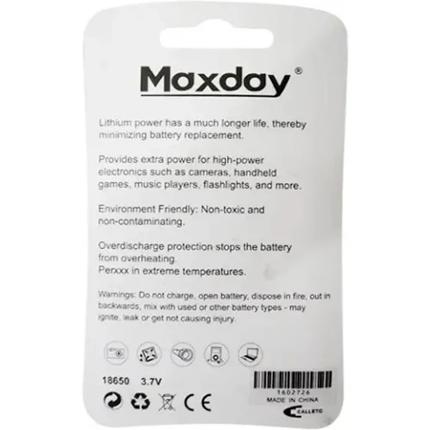 Pila Recargables MAXDAY de Litio 18650  4000mAh. 3